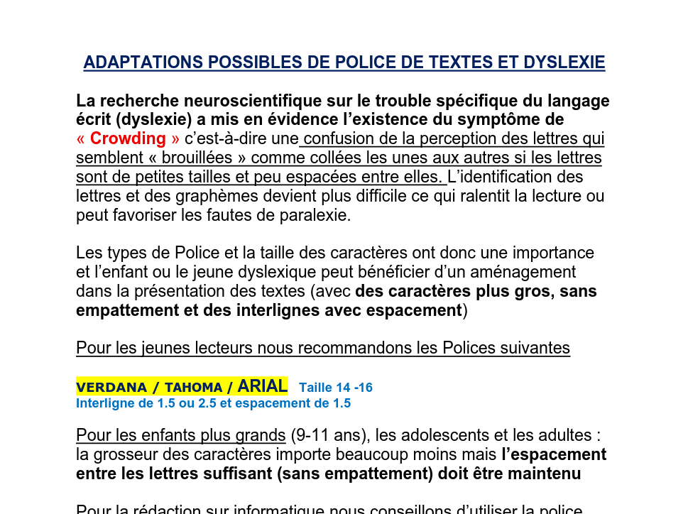 Exemple de polices de caractères adaptées pour la dyslexie et le confort visuel
